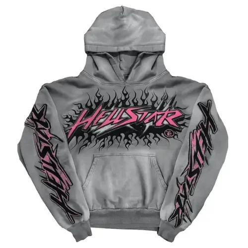 Hellstar Grey Yoga Flame hoodie